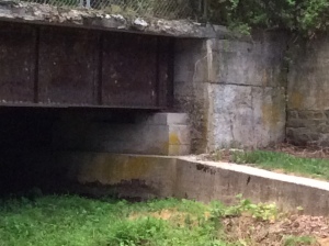 The north abutment of the bridge next to the station area in Bentley Springs